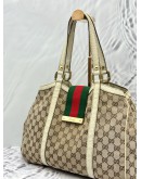 GUCCI WEB TOTE BAG IN BEIGE GG CANVAS WITH WHITE LEATHER