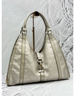 GUCCI JACKIE O HOBO BAG IN SILVER GG IMPRIME CANVAS WITH LEATHER