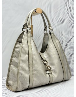 GUCCI JACKIE O HOBO BAG IN SILVER GG IMPRIME CANVAS WITH LEATHER