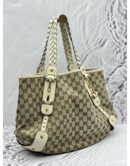 GUCCI PELHAM TOTE BAG IN BEIGE GG CANVAS WITH OFF WHITE LEATHER