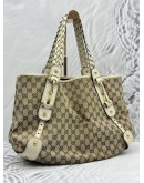 GUCCI PELHAM TOTE BAG IN BEIGE GG CANVAS WITH OFF WHITE LEATHER