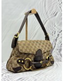 GUCCI HORSEBIT 1955 VINTAGE SHOULDER BAG IN BEIGE GG CANVAS WITH DARK BROWN LEATHER