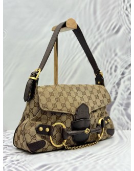 GUCCI HORSEBIT 1955 VINTAGE SHOULDER BAG IN BEIGE GG CANVAS WITH DARK BROWN LEATHER