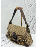 GUCCI HORSEBIT 1955 VINTAGE SHOULDER BAG IN BEIGE GG CANVAS WITH DARK BROWN LEATHER