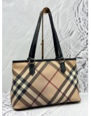 BURBERRY TOTE BAG IN BEIGE NOVE CHECK CANVAS WITH BLACK LEATHER