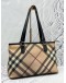 BURBERRY TOTE BAG IN BEIGE NOVE CHECK CANVAS WITH BLACK LEATHER