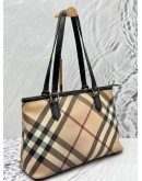 BURBERRY TOTE BAG IN BEIGE NOVE CHECK CANVAS WITH BLACK LEATHER