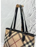 BURBERRY TOTE BAG IN BEIGE NOVE CHECK CANVAS WITH BLACK LEATHER