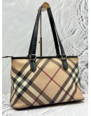 BURBERRY TOTE BAG IN BEIGE NOVE CHECK CANVAS WITH BLACK LEATHER