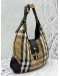 BURBERRY BROOK HOBO BAG IN BEIGE HAYMARKET CHECK FABRIC WITH BLACK LEATHER