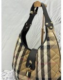 BURBERRY BROOK HOBO BAG IN BEIGE HAYMARKET CHECK FABRIC WITH BLACK LEATHER