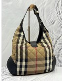 BURBERRY BROOK HOBO BAG IN BEIGE HAYMARKET CHECK FABRIC WITH BLACK LEATHER