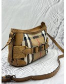 BURBERRY CROSSBODY BAG IN BEIGE HOUSE CHECK FABRIC CANVAS WITH BROWN LEATHER