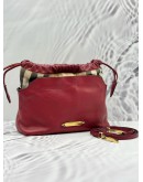 BURBERRY LITTLE CRUSH CROSSBODY BAG IN BURGUNDY LEATHER WITH BEIGE HOUSE CHECK FABRIC CANVAS