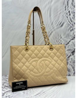 2013 CHANEL GST GRAND SHOPPING TOTE BAG IN BEIGE CAVIAR LEATHER