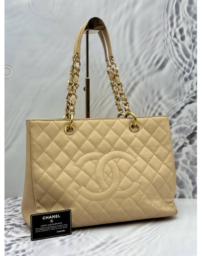 2013 CHANEL GST GRAND SHOPPING TOTE BAG IN BEIGE CAVIAR LEATHER