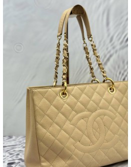 2013 CHANEL GST GRAND SHOPPING TOTE BAG IN BEIGE CAVIAR LEATHER
