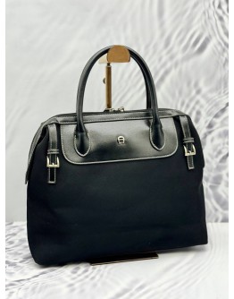 AIGNER TOTE HANDLE BAG IN BLACK NYLON WITH LEATHER
