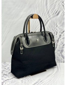 AIGNER TOTE HANDLE BAG IN BLACK NYLON WITH LEATHER