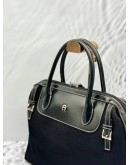 AIGNER TOTE HANDLE BAG IN BLACK NYLON WITH LEATHER