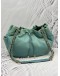 AGNES B. DRAWSTRING BUCKET BAG IN LIGHT BLUE NYLON WITH LEATHER