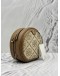 TORY BURCH T MONOGRAM MOON CROSSBODY BAG IN BEIGE JACQURAD WITH BROWN LEATHER