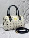 MCM BOSTON BAG IN WHITE VISETOS LEATHER WITH DARK BLUE CALF LEATHER