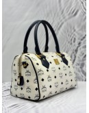 MCM BOSTON BAG IN WHITE VISETOS LEATHER WITH DARK BLUE CALF LEATHER