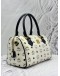 MCM BOSTON BAG IN WHITE VISETOS LEATHER WITH DARK BLUE CALF LEATHER