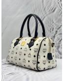 MCM BOSTON BAG IN WHITE VISETOS LEATHER WITH DARK BLUE CALF LEATHER