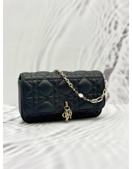 (SPECIAL PRICE) (LIKE NEW) CHRISTIAN DIOR MY DIOR TALK PHONE POUCH IN BLACK CANNAGE LAMBSKIN LEATHER