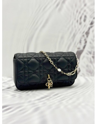 (SPECIAL PRICE) (LIKE NEW) CHRISTIAN DIOR MY DIOR TALK PHONE POUCH IN BLACK CANNAGE LAMBSKIN LEATHER