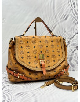 MCM TOTE BAG IN BROWN VISETOS LEATHER WITH CALF LEATHER