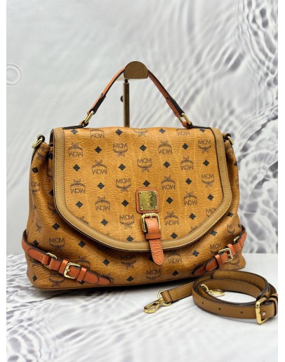 MCM TOTE BAG IN BROWN VISETOS LEATHER WITH CALF LEATHER