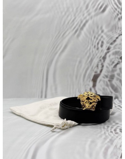 VERSACE MEDUSA BELT SIZE 90 IN BLACK LEATHER