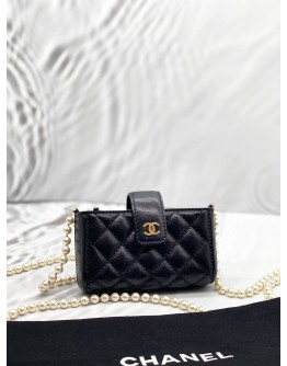 CHANEL PEARL MINI CROSSBODY BAG IN BLACK LAMBSKIN LEATHER