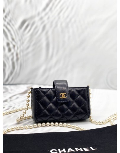 CHANEL PEARL MINI CROSSBODY BAG IN BLACK LAMBSKIN LEATHER