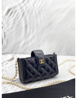 CHANEL PEARL MINI CROSSBODY BAG IN BLACK LAMBSKIN LEATHER
