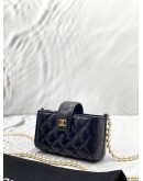 CHANEL PEARL MINI CROSSBODY BAG IN BLACK LAMBSKIN LEATHER