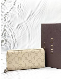 GUCCI ZIP AROUND LONG WALLET IN OFF WHITE GG GUCCISSIMA LEATHER