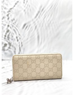 GUCCI ZIP AROUND LONG WALLET IN OFF WHITE GG GUCCISSIMA LEATHER