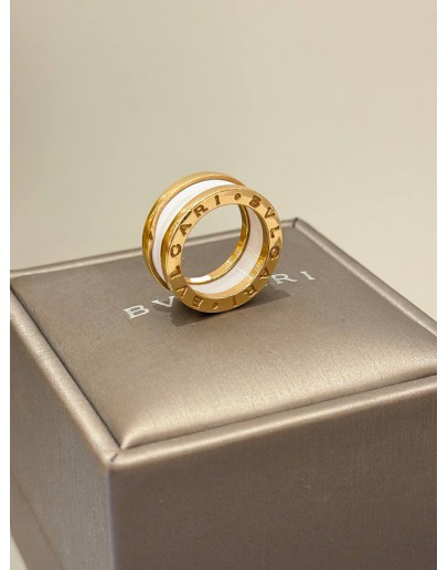 (LIKE NEW) BVLGARI B.ZERO RING SIZE 46 IN 18K 750 ROSE GOLD WITH WHITE CERAMIC