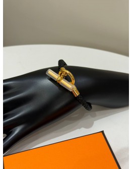 (UNUSED) 2026 HERMES GLENAN BRAIDED BRACELET IN BLACK SWIFT LEATHER -FULL SET-