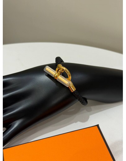 (UNUSED) 2026 HERMES GLENAN BRAIDED BRACELET IN BLACK SWIFT LEATHER -FULL SET-