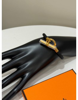 (UNUSED) 2026 HERMES GLENAN BRAIDED BRACELET IN BLACK SWIFT LEATHER -FULL SET-