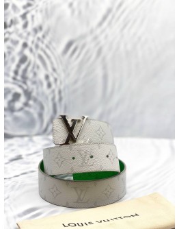 LOUIS VUITTON REVERSIBLE BELT SIZE 100CM IN WHITE WITH GREEN MONOGRAM CANVAS