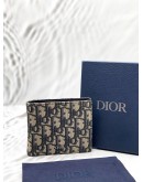 CHRISTIAN DIOR BIFOLD WALLET IN BLUE DIOR OBLIQUE JACQUARD WITH BLACK LEATHER -FULL SET-