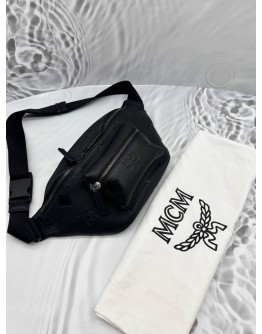 (LIKE NEW) MCM FURSTEN BELT BAG IN BLACK EMBOSSED LEATHER
