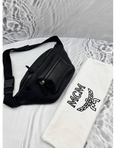 (LIKE NEW) MCM FURSTEN BELT BAG IN BLACK EMBOSSED LEATHER