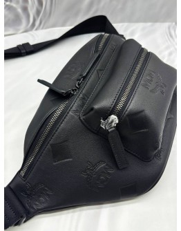 (LIKE NEW) MCM FURSTEN BELT BAG IN BLACK EMBOSSED LEATHER